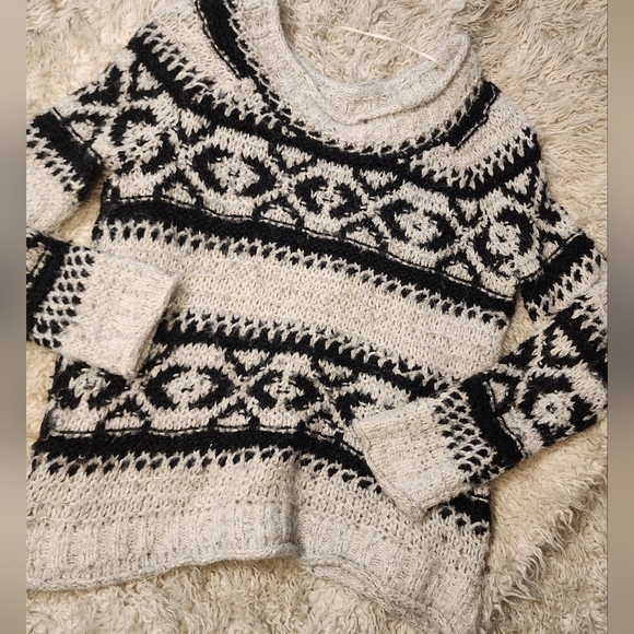 Free people oversized chunky knit print sweater size large - Picture 6 of 9